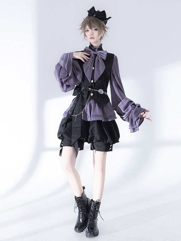 Black Floral Vest with Bow Accent