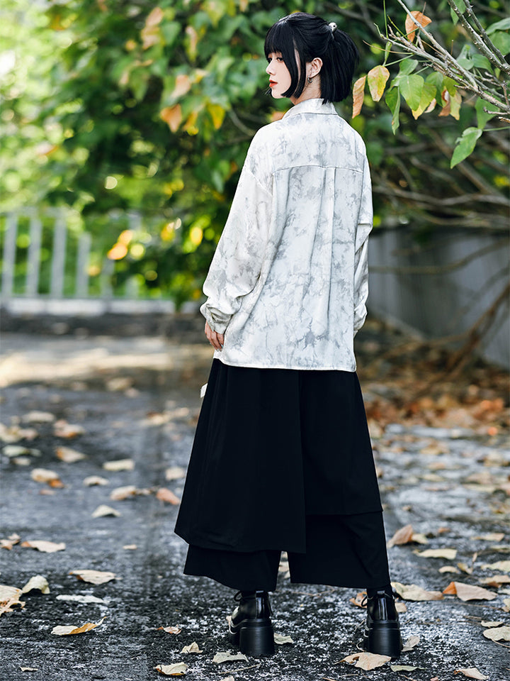 Chinese-style asymmetrical patchwork and embroidery shirt