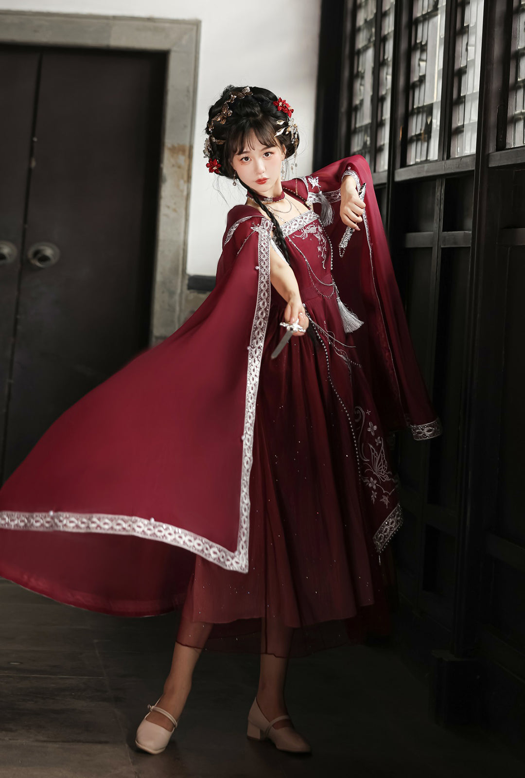 Eternal Day Priestess Red Cloak Dress with Accessories