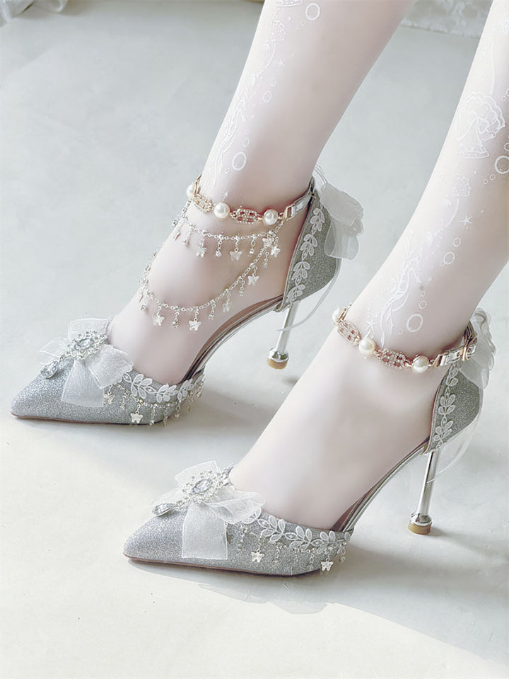 Lolita Bow Decorative Chain High Heels