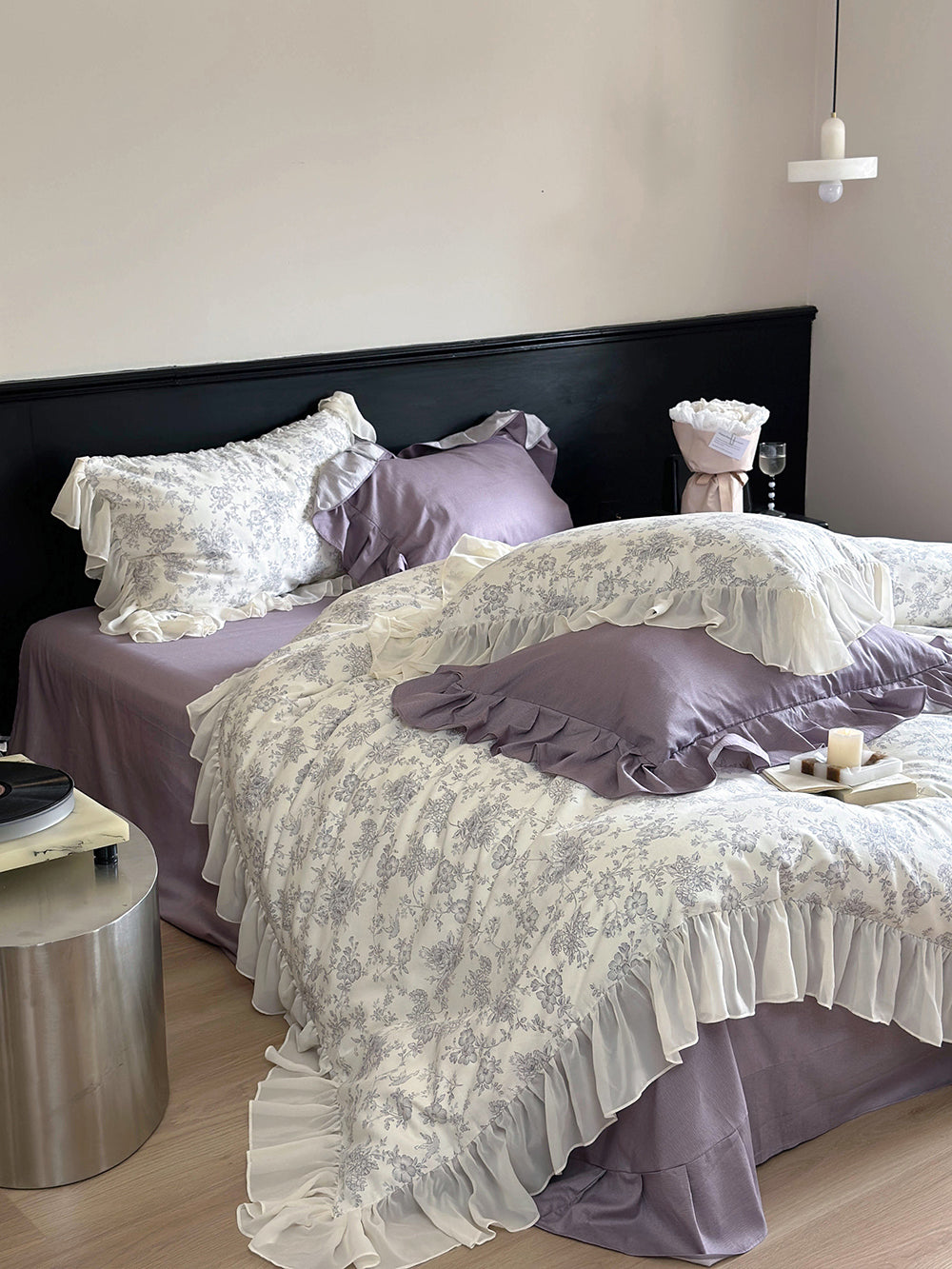 French Floral Print Lace Cotton Duvet Cover