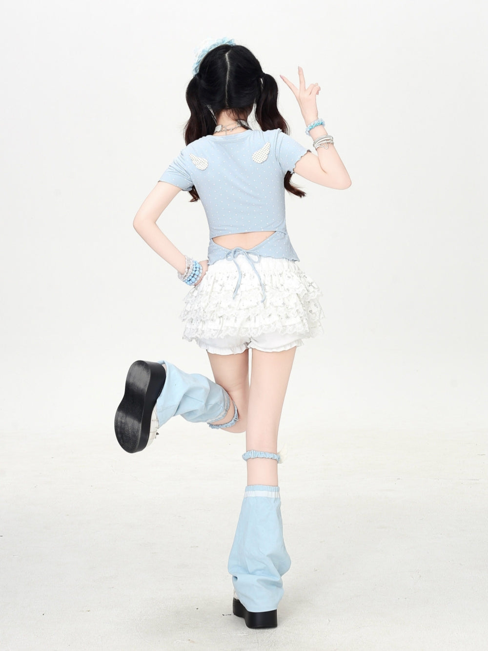 Lace Bow Cross Tiered Mini Skirt