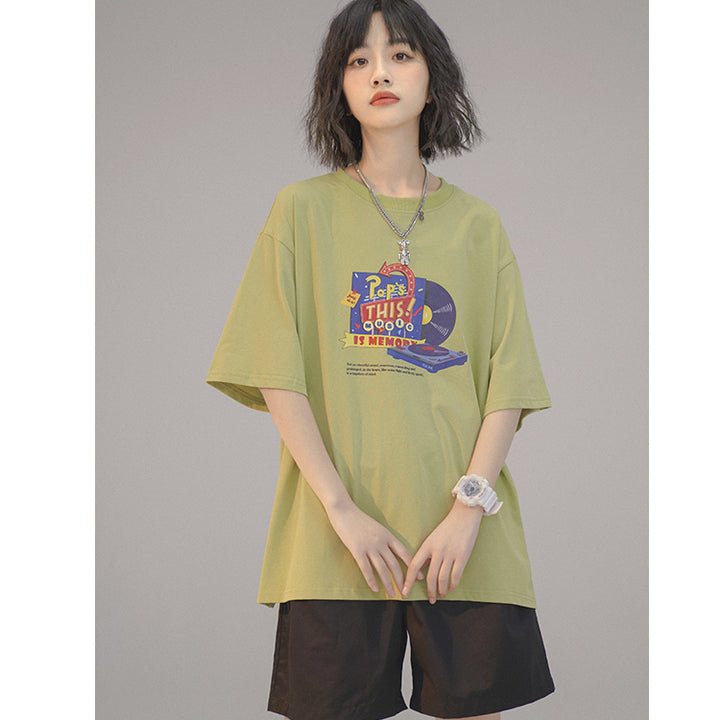 Vintage Printed Short-sleeve Loose Round-neck T-shirt