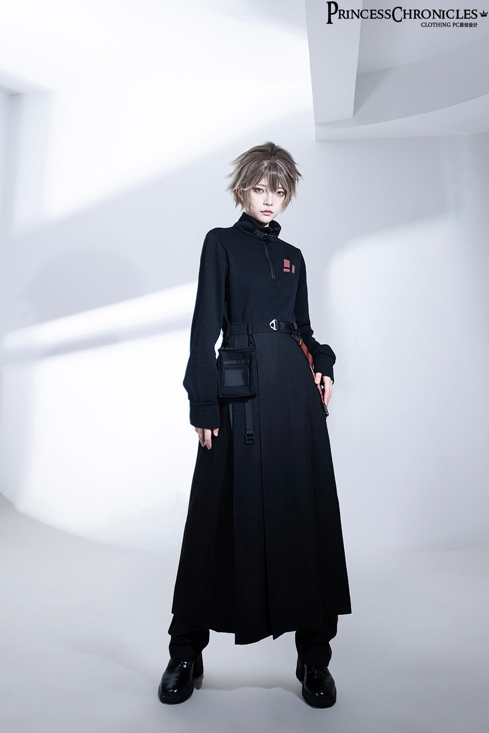 Techwear Black Stand Collar Spring/Autumn Top