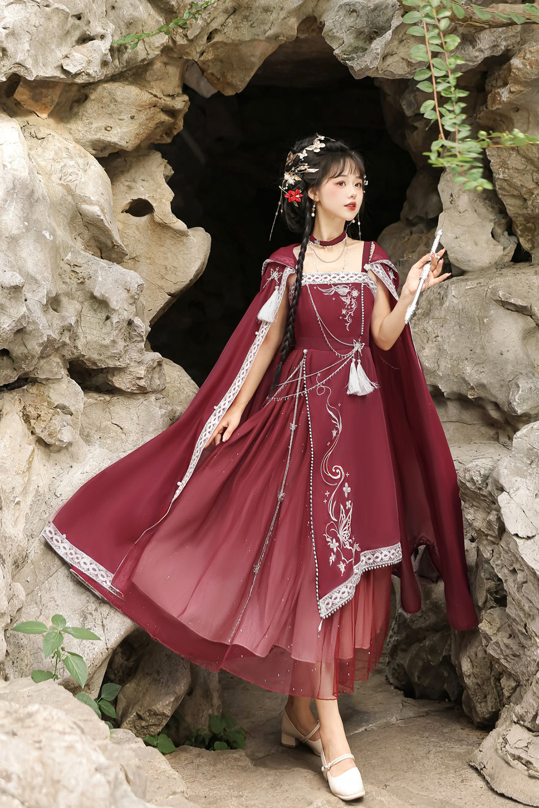 Eternal Day Priestess Red Cloak Dress with Accessories