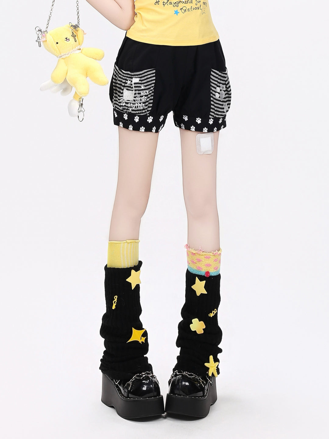 Kawaii Cat Paw Striped Shorts
