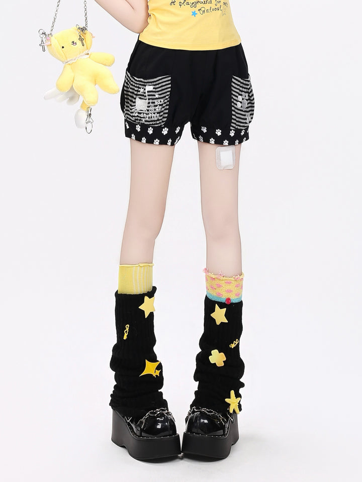 Kawaii Cat Paw Striped Shorts
