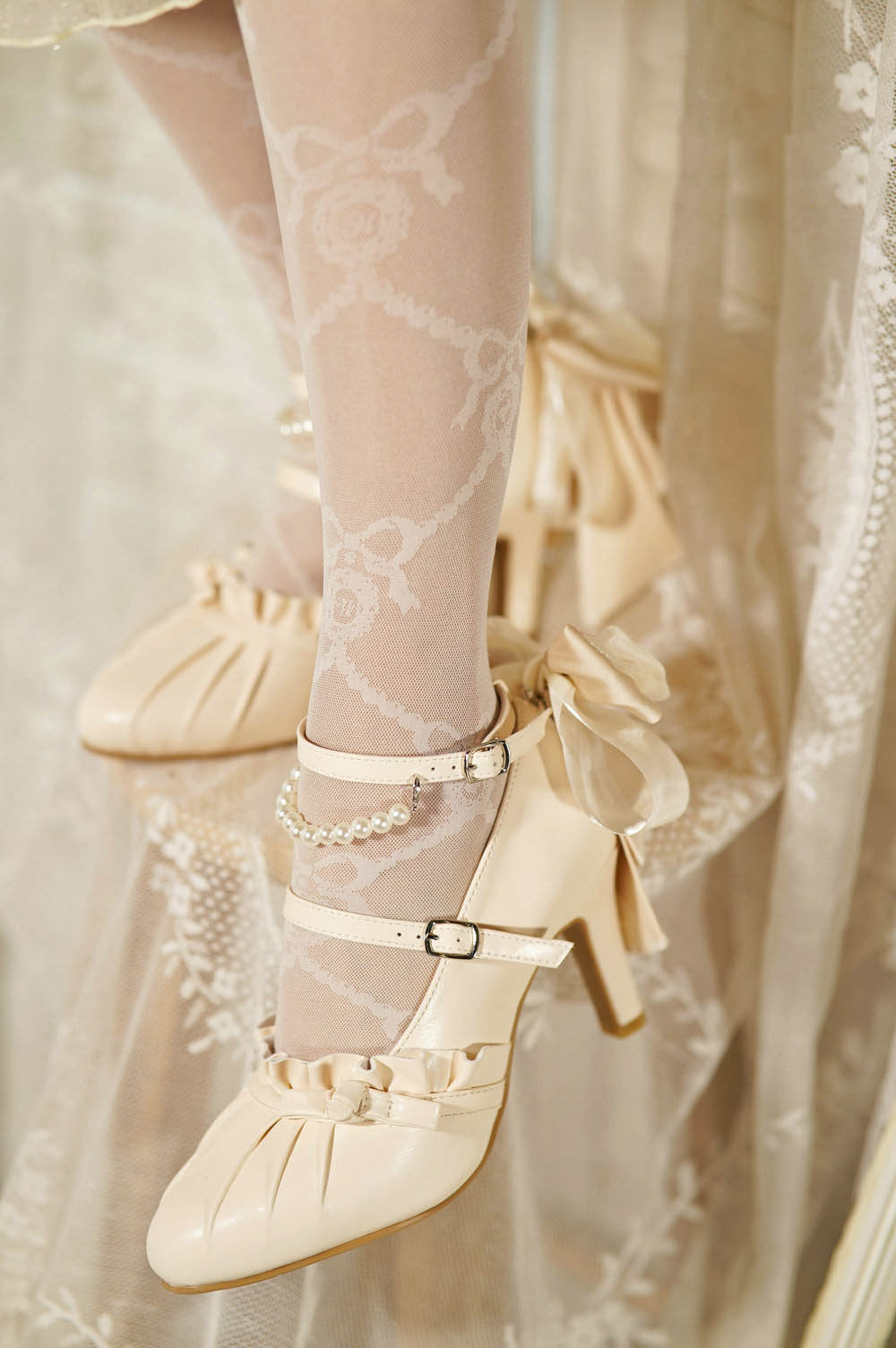 Apricot/White/Pink/Blue Mermaid Princess Bow Lolita High Heels