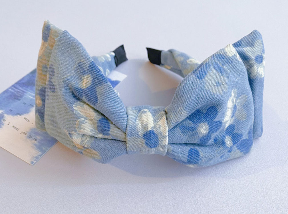 Bear Denim Large Bow Headband