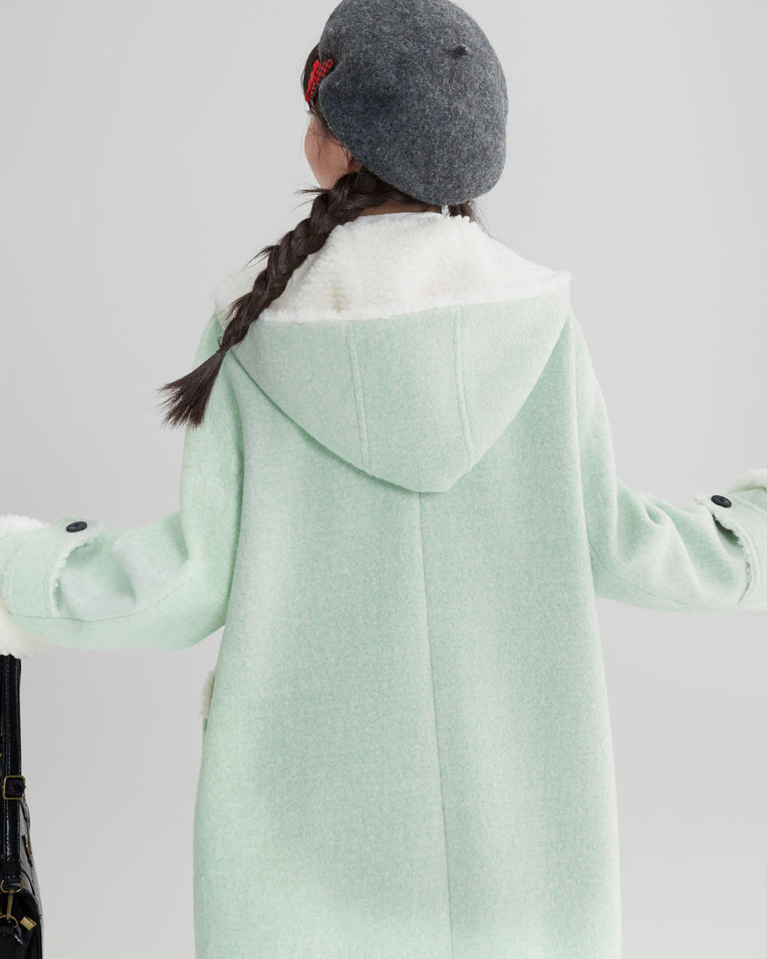 Mint Green College-style Thickened Wool Coat for Winter