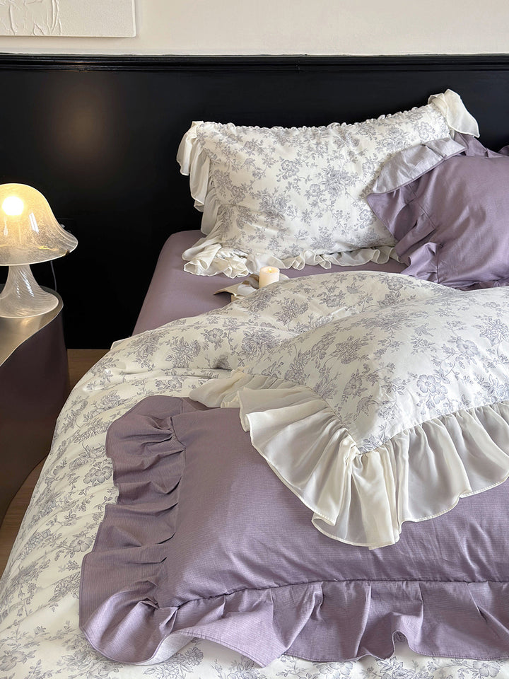 French Floral Print Lace Cotton Duvet Cover