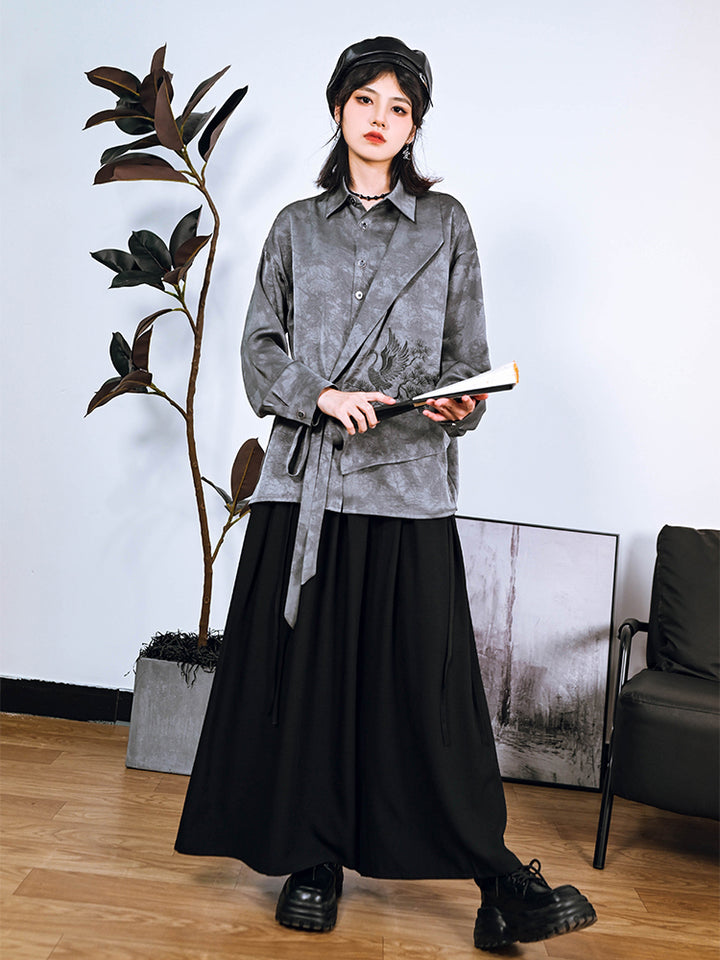 Chinese-style asymmetrical patchwork and embroidery shirt