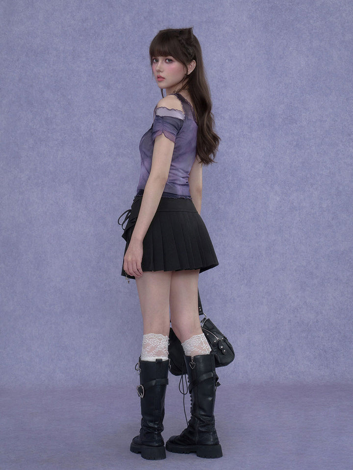 Layered Bow Pleated Mini Skirt
