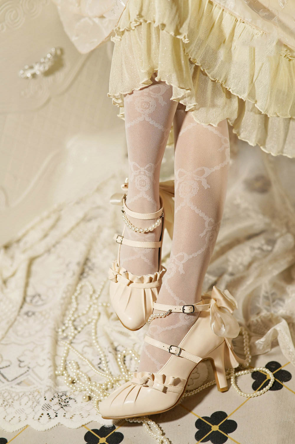 Apricot/White/Pink/Blue Mermaid Princess Bow Lolita High Heels