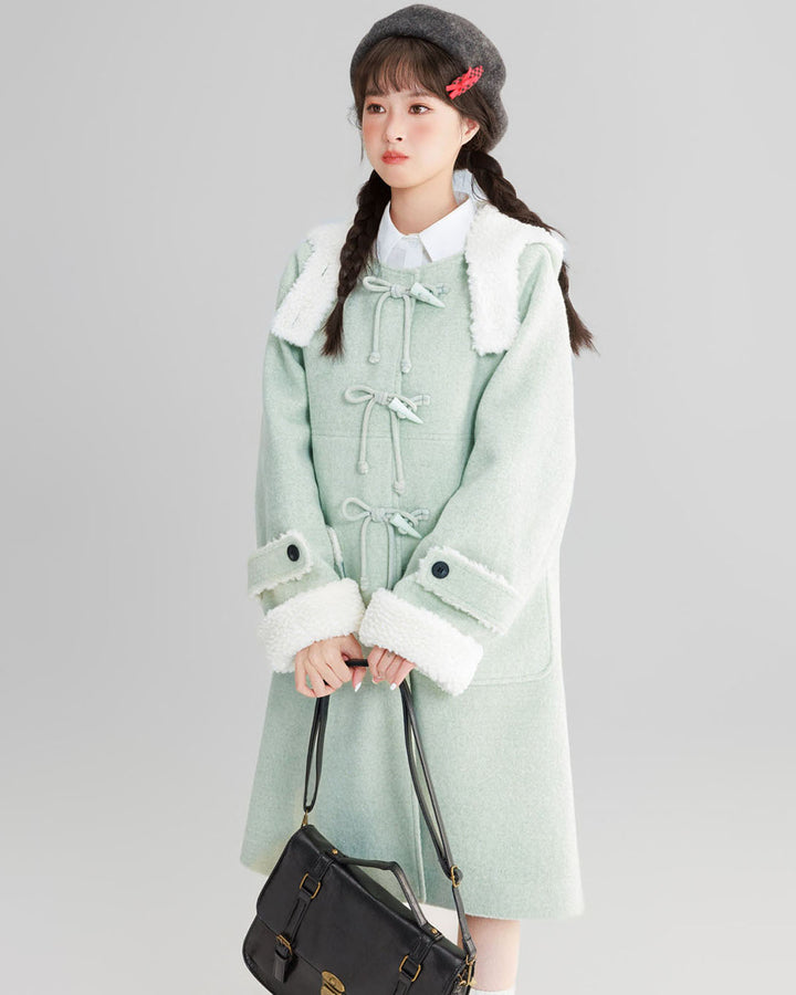 Mint Green College-style Thickened Wool Coat for Winter