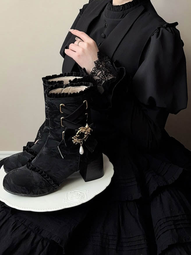 Black French Autumn-Winter Elegant Lolita Boots