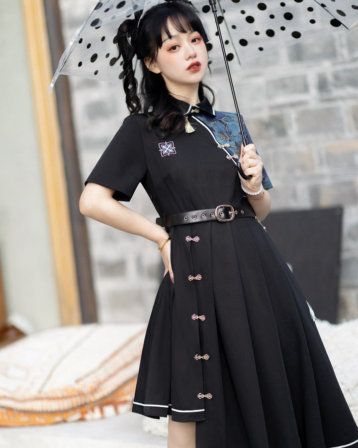 Chinese-style Frog Button Asymmetrical Dress