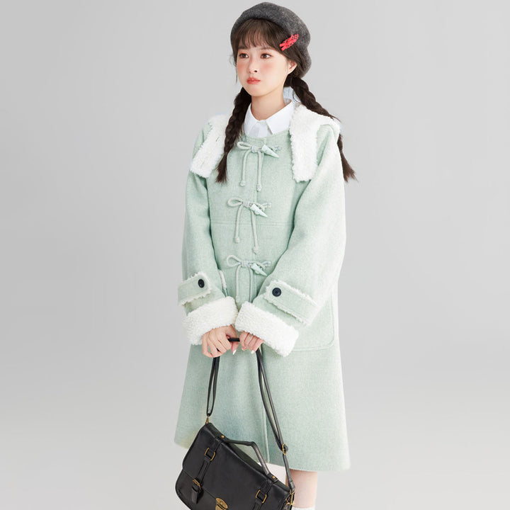 Mint Green College-style Thickened Wool Coat for Winter