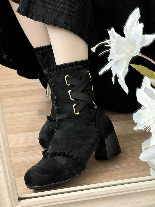 Black French Autumn-Winter Elegant Lolita Boots