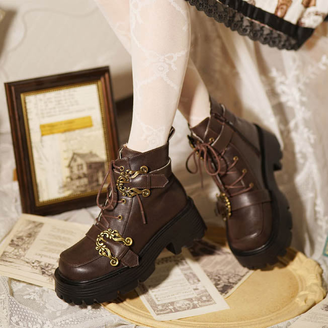 Brown Vintage Autumn/Winter Equestrian Ankle Boots