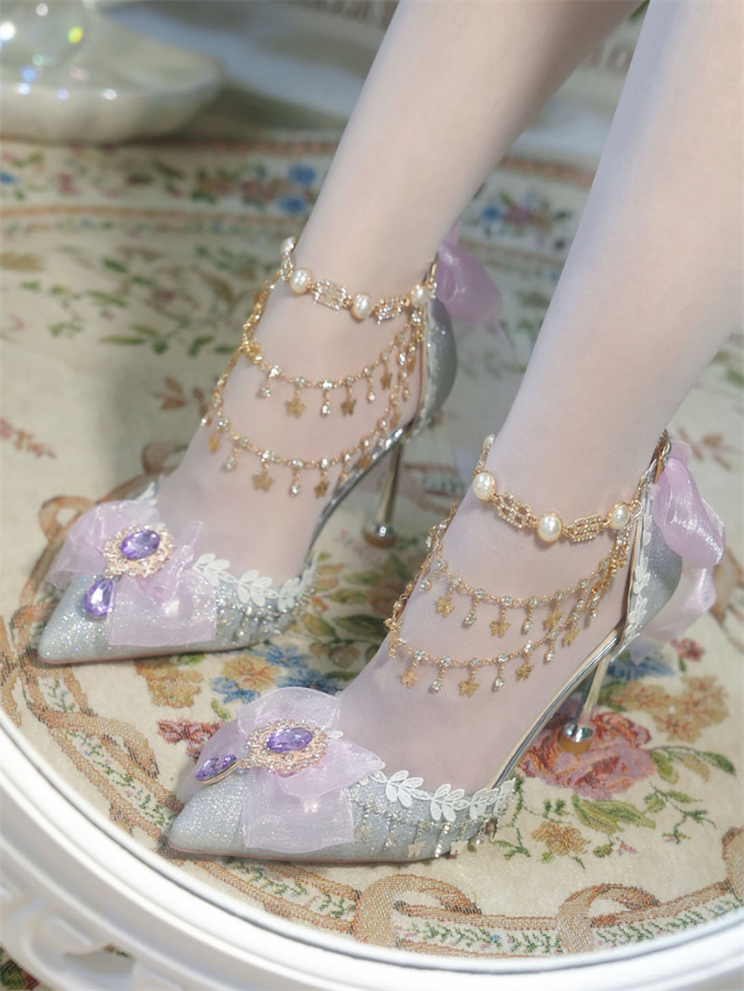 Lolita Bow Decorative Chain High Heels