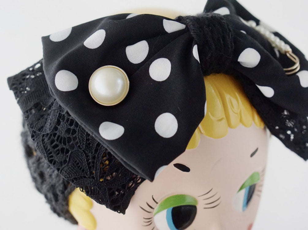 Polka Dot Knitted Bow Headband