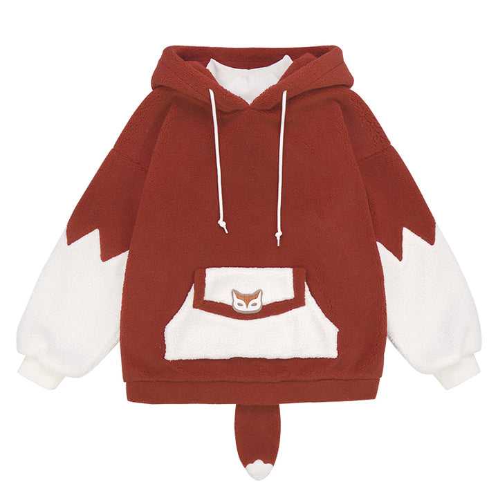 Cartoon Fox Pocket Plush Hoodie