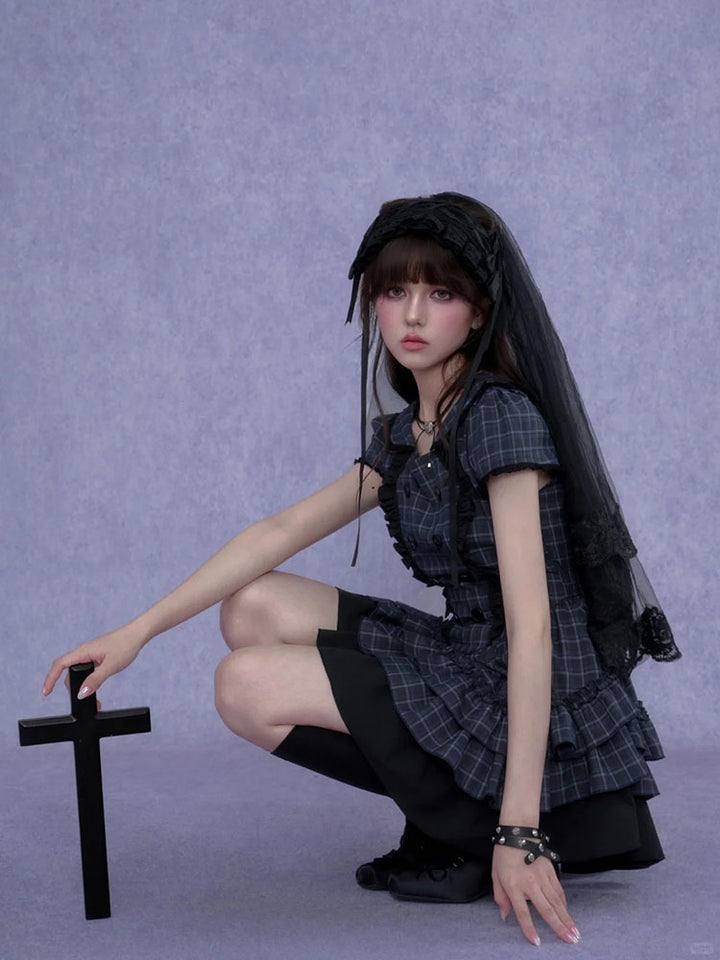 Double Breasted Plaid Ruffle Dress