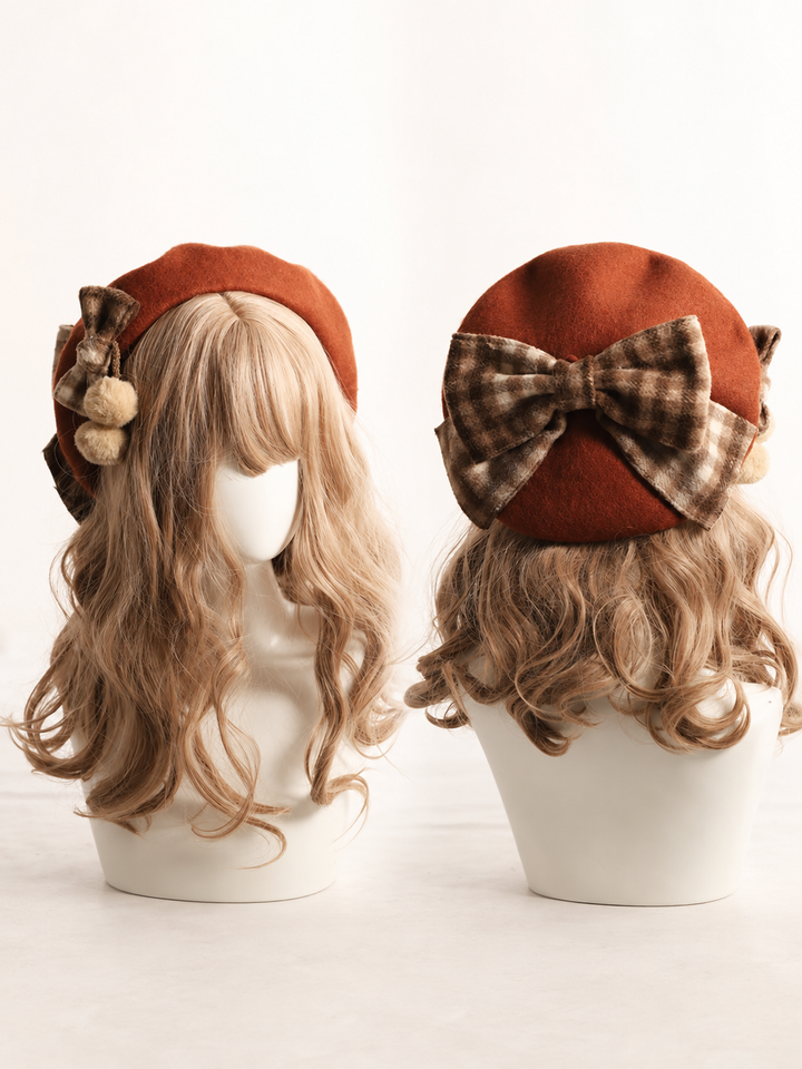 Plaid Big Bow Beret Hat