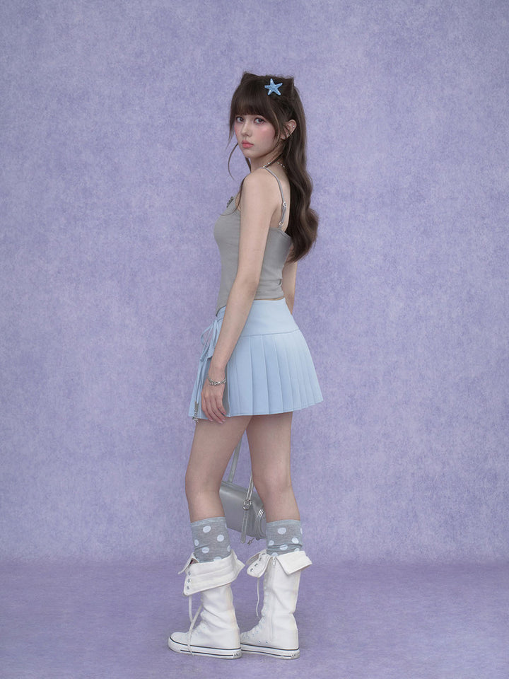 Layered Bow Pleated Mini Skirt