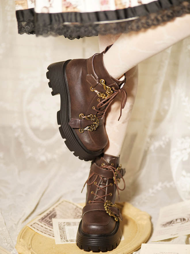 Brown Vintage Autumn/Winter Equestrian Ankle Boots