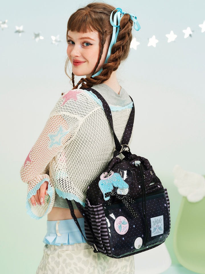 2-Way Convertible Star Print Drawstring Ita Bag