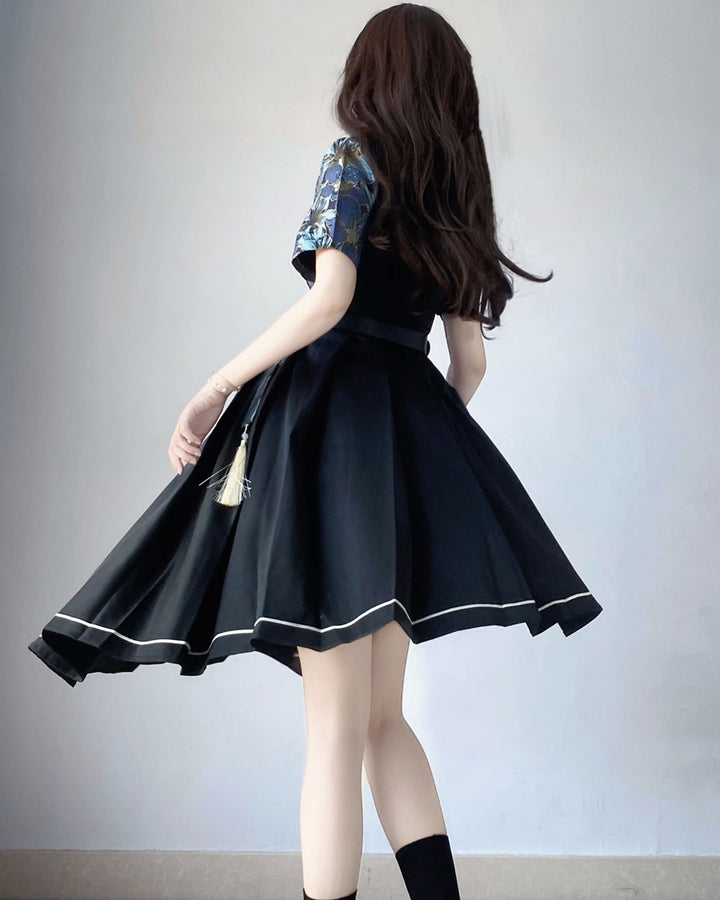 Chinese-style Frog Button Asymmetrical Dress