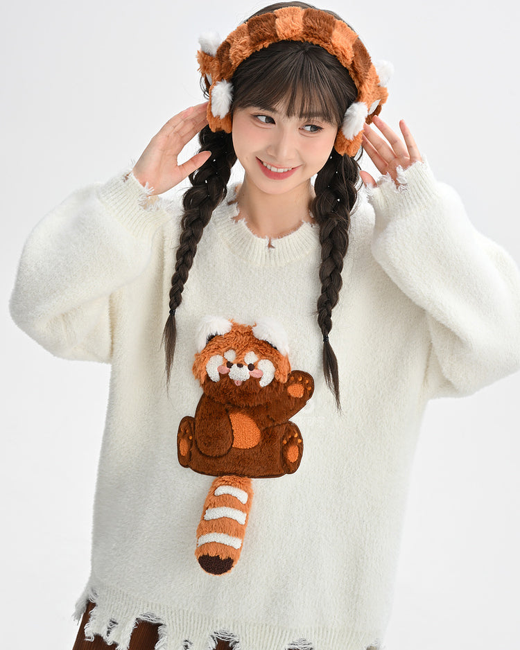 Semi-3D Red Panda Loose Casual Sweater