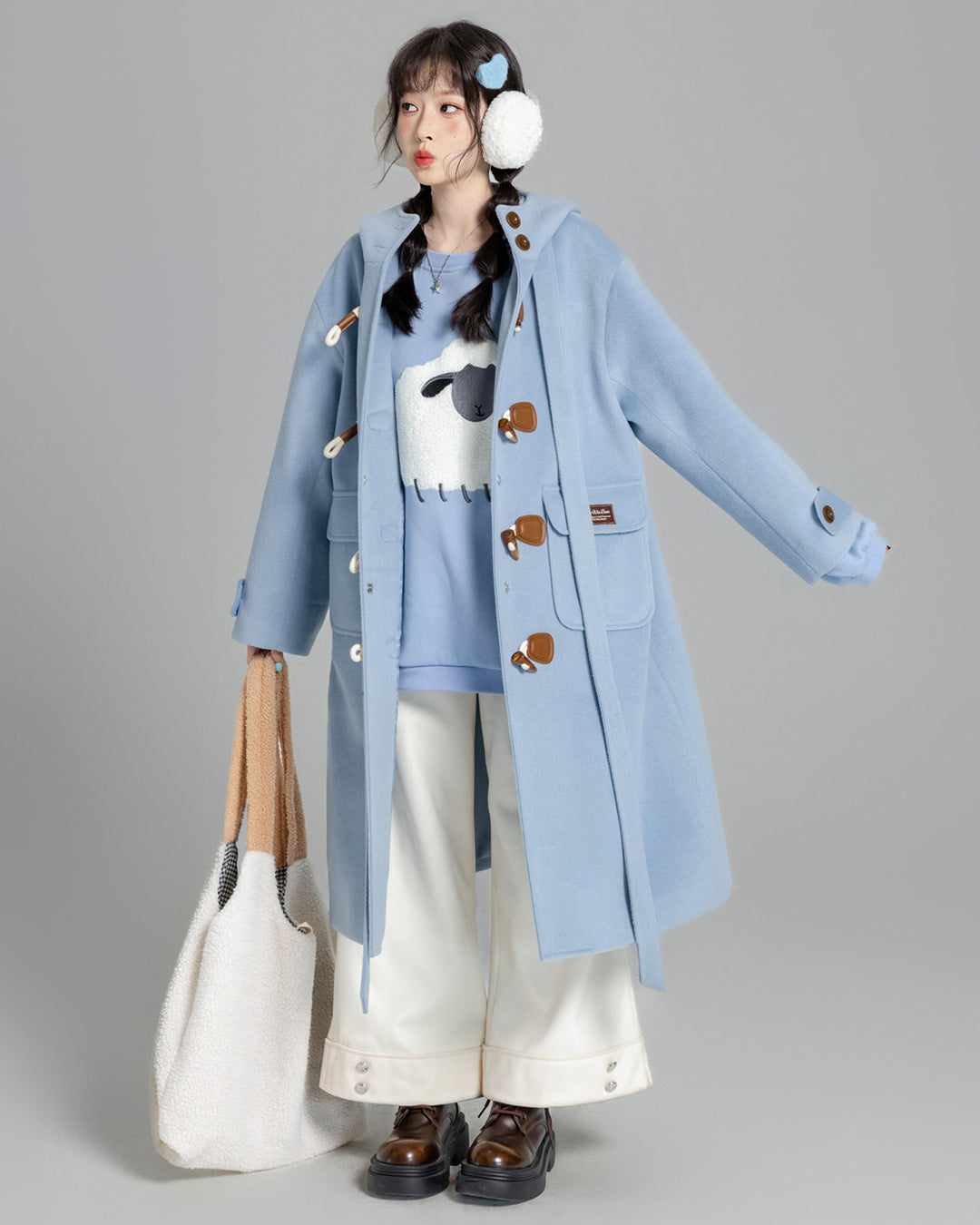 Blue College-style Toggle Coat