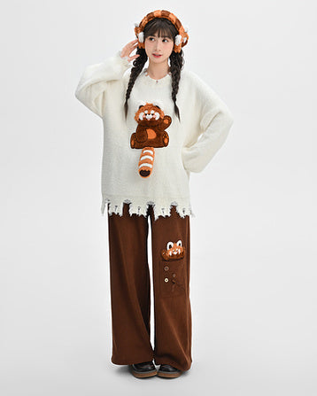 Semi-3D Red Panda Loose Casual Sweater