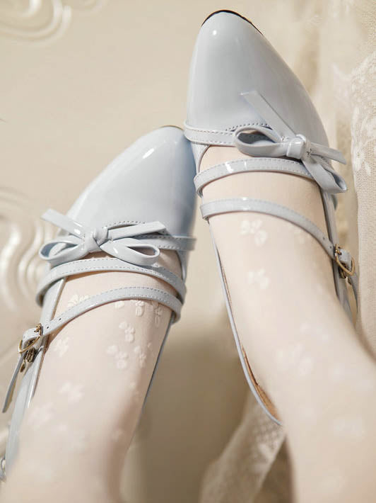 Light Blue Pointed-Toe Bow High Heel Shoes