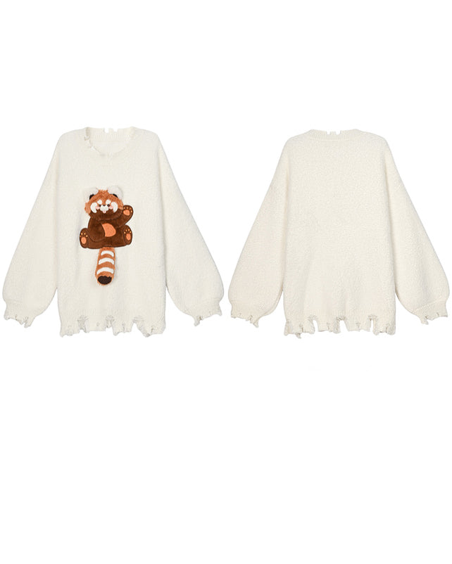 Semi-3D Red Panda Loose Casual Sweater