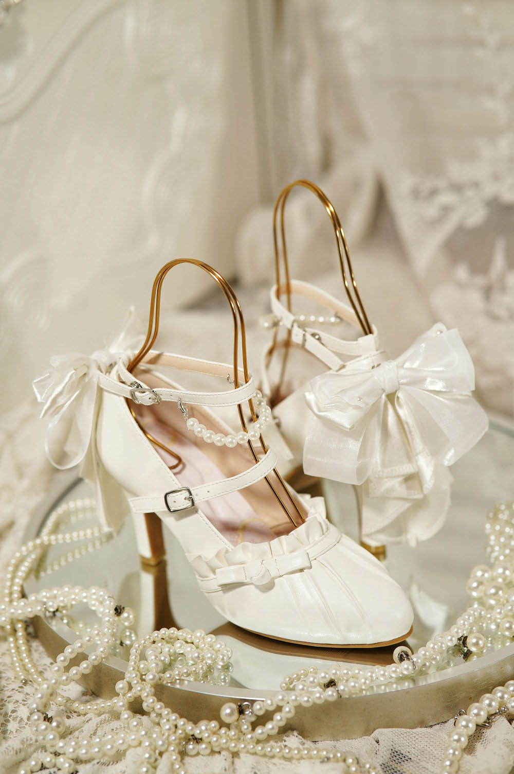 Apricot/White/Pink/Blue Mermaid Princess Bow Lolita High Heels