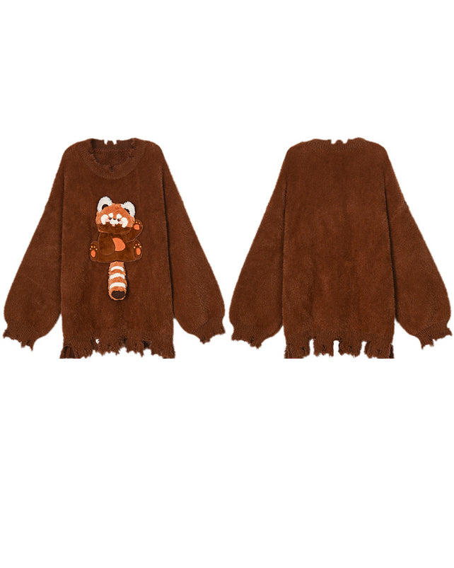 Semi-3D Red Panda Loose Casual Sweater