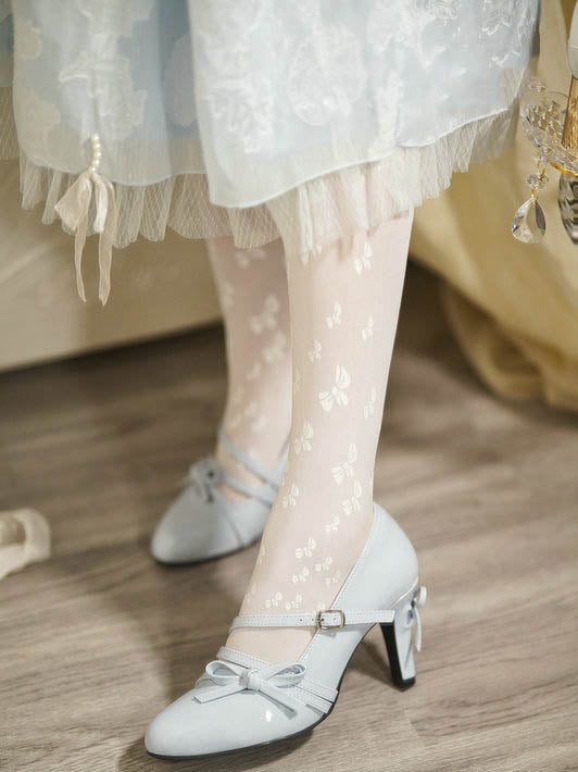 Light Blue Pointed-Toe Bow High Heel Shoes