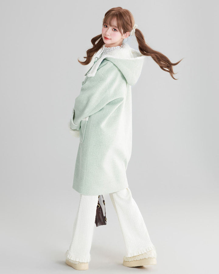 Mint Green College-style Thickened Wool Coat for Winter