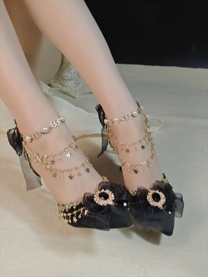 Lolita Bow Decorative Chain High Heels