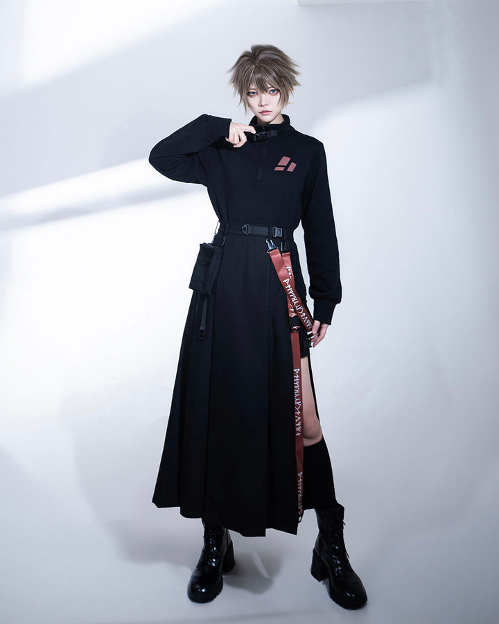 Techwear Black Stand Collar Spring/Autumn Top