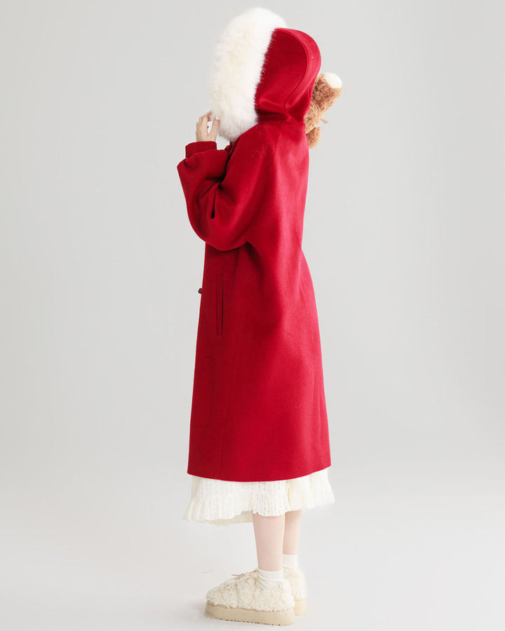 Red Wool Coat with Lantern Sleeves