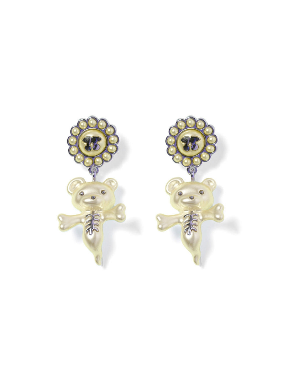 Pearl Bear Drop Stud Earrings