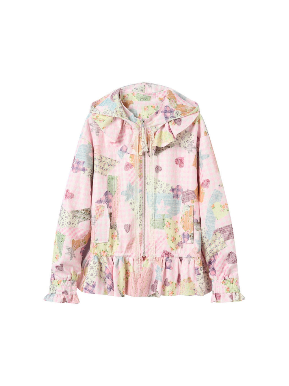 Pink Patchwork Hooded Jacket / Short Skirt