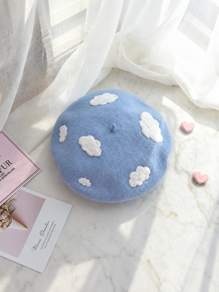 Clouds Fuzzy Beret Hat