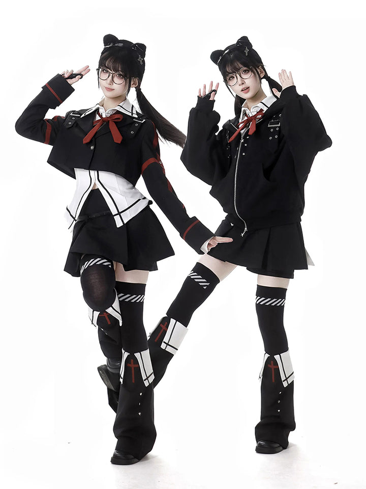 Gothic Schoolgirl Cropped Blazer / Shirt / Jacket / Skirt / Cross Leg Warmers