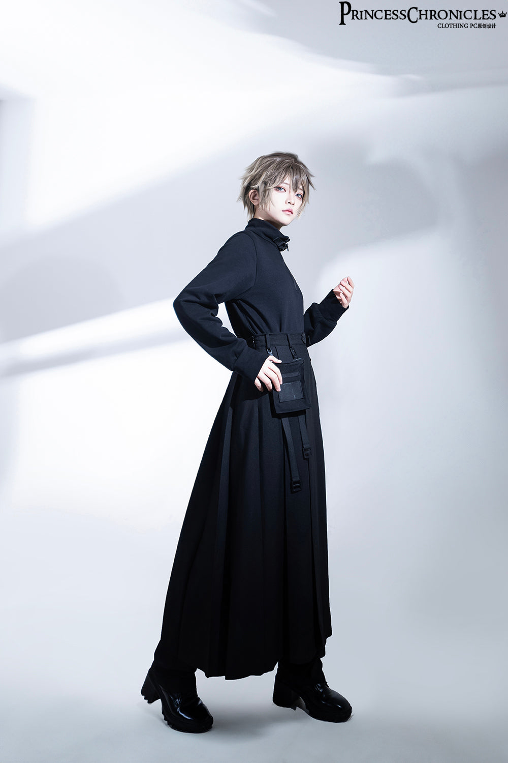 Techwear Black Stand Collar Spring/Autumn Top